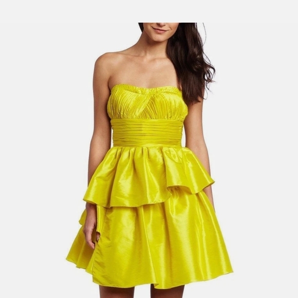 JESSICA SIMPSON Citronelle Yellow Strapless Tiered Ruffle Sequin Dress.Sz 11 NWT - Picture 4 of 16